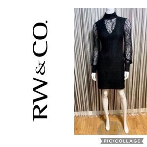 256- RW&Co black lace open back midi cocktail dress